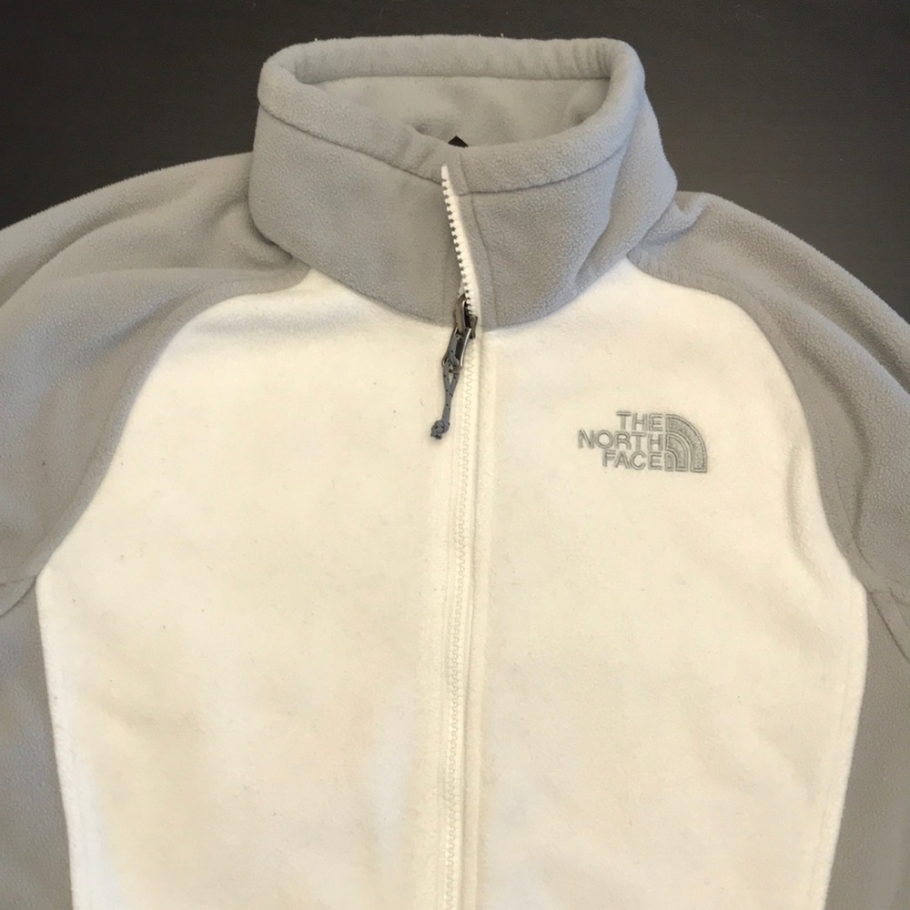 White & Gray North Face Fleece Jacket